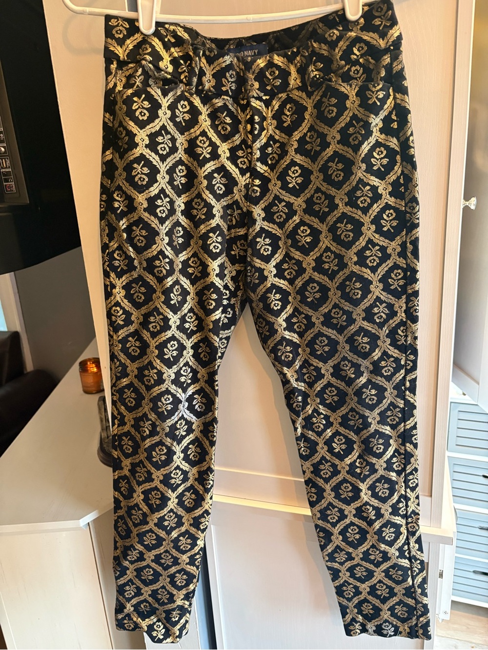 Old Navy Black Pants  with Metallic Gold Damask Pattern